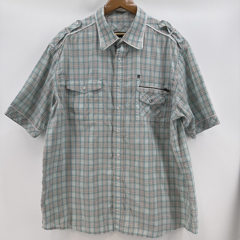 Rocawear‎ Men's Size 2XL Green/Brown Short Sleeve Plaid Classics Shirt